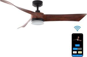 54 in. WiFi LED Indoor Walnut 3-Blade Smart Ceiling Fan with Temperature Control LED Light (Works with Alexa and Google Assistant)