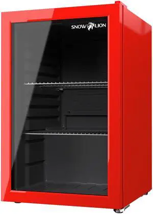 SnowLion Premium 69 L Beverage Refrigerator  2.4 cu ft Freestanding Mini Fridge with Glass Door  Red