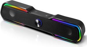 Computer Speakers,ARCHEER PC RGB Gaming Speakers Wired Computer Soundbar Bluetooth 5.0 USB Powered Desktop Speakers with Stereo Bass LED Light for Desktop PC Laptop Tablet Smartphones (10W/Black)