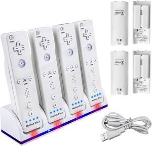 4 Wii Controller Batteries with Charger Dock for Wii Controller, TechKen Remote Control Charger Docking Station with 4 Rechargeable Batteries Compatible Nintendo Wii Remote Control