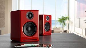 Audioengine A2+ Plus Wireless Speaker Bluetooth | Desktop Monitor Speakers | Home Music System aptX Bluetooth, 60W Powered Bookshelf Stereo Speakers | AUX Audio, USB, RCA Inputs,16-bit DAC (Red)
