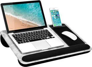 Home Office Pro Lap Desk with Wrist Rest Mouse Pad and Phone Holder -White Marble - Fits Up to 15.6 Inch Laptops - Style No. 91591