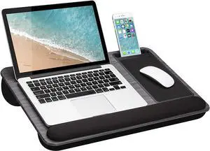 Home Office Pro Lap Desk with Wrist Rest Mouse Pad and Phone Holder - Fits Up to 15.6 Inch Laptops - Gray Woodgrain - Style No. 91595