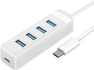 USB Hub 4 Port USB 3.0 HUB with Type C Power Supply Port for PC Laptop Computer Accessories ABS USB Splitter USB3.0 OTG Adapter (Color : White) (White)
