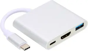 USB C Hub HDMI Adapter,4K 3 in 1 Type?C Docking Station,Type?C to HDMI Compatible/USB/PD Multi?Port Adapter,PD Fast Charge,USB 3.0 Port 5Gbps,for Laptops/Phones/Tablets(Silver)