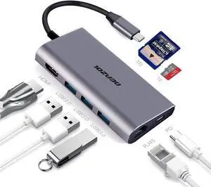 USB C Hub, Type C Adapter 8-in-1 Dock to HDMI 4K, Gigabit Ethernet RJ45, PD Power Delivery, 3 USB 3.0 Ports and TF SD Card Readers for MacBook Pro 2018/2017/2016 and More USB-C Devices USB C Hub, Type C Adapter 8-in-1 Dock to HDMI 4K, Gigabit Ethernet RJ45, PD Power Delivery, 3 USB 3.0 Ports and TF SD Card Readers for MacBook Pro 2018/2017/2016 and More USB-C Devices