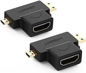 UGREEN 2Pack 2 in 1 Mini HDMI and Micro HDMI Male to HDMI Female Adapter Supports 3D 4K 60Hz 1080P for GoPro Hero 6 Hero 5 Black, Nexus 10 Tablet, Raspberry Pi, Camera, Camcorder, DSLR, Video Card etc