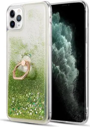 Quicksand Glitter Waterfall Case with 360° Rotating Ring Holder for iPhone 12 / iPhone 12 Pro - Green