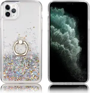 Quicksand Glitter Waterfall Case with 360° Rotating Ring Holder for iPhone 12 / iPhone 12 Pro - Silver
