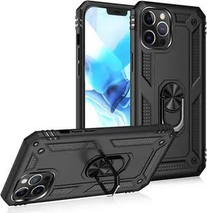 Finger Loop Armor Hybrid Case with 360° Rotating Ring Holder Kickstand for iPhone 12 / iPhone 12 Pro - Black