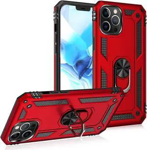 Finger Loop Armor Hybrid Case with 360° Rotating Ring Holder Kickstand for iPhone 12 / iPhone 12 Pro - Red