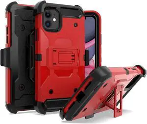Kinetic Hybrid Armor Case with Belt Clip Holster for iPhone 12 / iPhone 12 Pro - Red