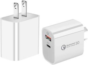 18W PD Power Delivery USB-C + 18W Qualcomm Quick Charge 3.0 Adaptive Fast Wall Charger - White