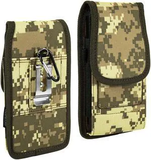 Ballistic Nylon Vertical Hip Pouch Phone Case with Carabiner Clip (6.5 inch & Above Screen Size) - Digital Camouflage
