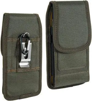 Ballistic Nylon Vertical Hip Pouch Phone Case with Carabiner Clip (6.5 inch & Above Screen Size) - Green