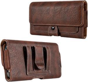 Extra Large Case-On Leather Horizontal Belt Pouch with Dual Card Pocket (6.5 inch & Above Screen Size) - Brown