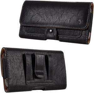 Extra Large Case-On Leather Horizontal Belt Pouch with Dual Card Pocket (6.5 inch & Above Screen Size) - Black