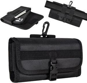 Extra Large Case-On Ballistic Nylon Horizontal Belt Pouch Holster with Plastic Swivel Snap Hook (6.5 inch & Above Screen Size) - Black