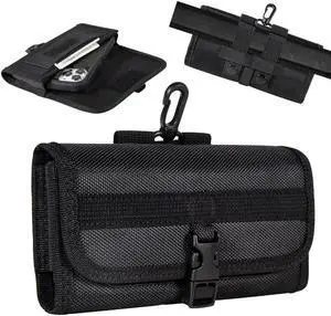 Ballistic Nylon Horizontal Belt Pouch Holster with Plastic Swivel Snap Hook (6.5 inch & Above Screen Size) - Black