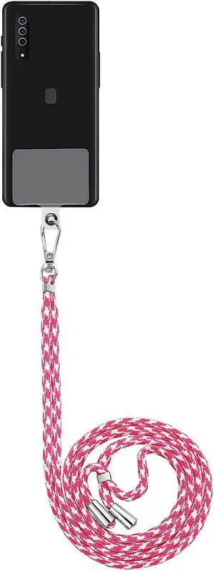Universal Phone Lanyard with Adjustable Nylon Strap and Durable Tether Pad - Pink
