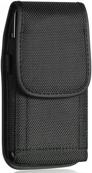 Ballistic Nylon Vertical Hip Pouch Case with Carabiner Clip (4.7 to 5.9 inch Screen Size) - Black