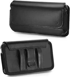 Premium Horizontal Leather Belt Pouch (6.5 inch & Above Screen Size) - Black