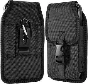 Ballistic Nylon Vertical Belt Pouch with Carabiner Clip (6 to 6.49 inch Screen Size) - Black