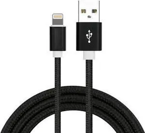 6.5 Ft. High-Speed 3 Amp Nylon Braided Lightning to USB Charge and Sync Cable - Black
