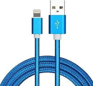 6.5 Ft. High-Speed 3 Amp Nylon Braided Lightning to USB Charge and Sync Cable - Blue