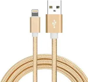 6.5 Ft. High-Speed 3 Amp Nylon Braided Lightning to USB Charge and Sync Cable - Gold