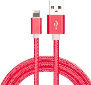 6.5 Ft. High-Speed 3 Amp Nylon Braided Lightning to USB Charge and Sync Cable - Red