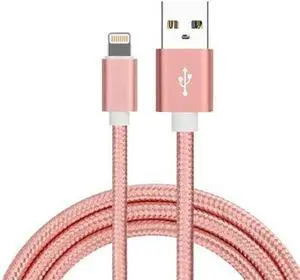 6.5 Ft. High-Speed 3 Amp Nylon Braided Lightning to USB Charge and Sync Cable - Rose Gold
