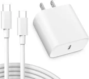 20W USB-C PD 3.0 Power Delivery Wall Charger with USB-C to USB-C Cable - White