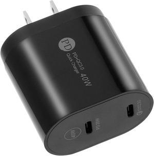 40W Dual USB-C PD 3.0 Power Delivery Wall Charger - Black