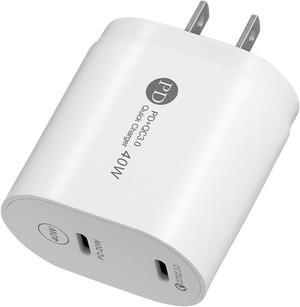 40W Dual USB-C PD 3.0 Power Delivery Wall Charger - White