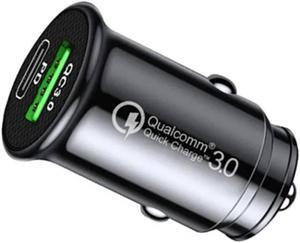 Ultra Compact 18W USB-C PD Power Delivery + Quick Charge 3.0 USB-A Car Charger - Black