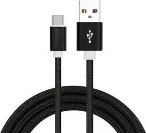 6.5 Ft. High-Speed 3A Nylon Braided USB-A to USB-C (Type-C) Charge & Sync Cable - Black