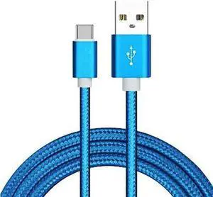 6.5 Ft. High-Speed 3A Nylon Braided USB-A to USB-C (Type-C) Charge & Sync Cable - Blue