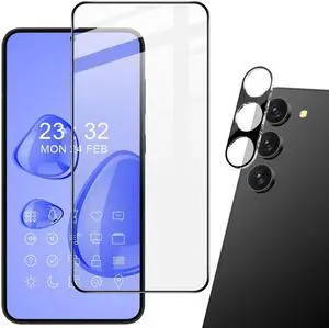 Full Edged Tempered Glass Screen Protector + Camera Lens Protector (Black) for Samsung Galaxy S23