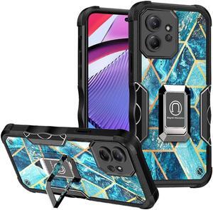 Military Grade Shockproof Hybrid Armor Case with Ring Grip for Motorola Moto G Power 5G 2023 - Marble Blue