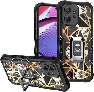 Military Grade Shockproof Hybrid Armor Case with Ring Grip for Motorola Moto G Power 5G 2023 - Marble Black