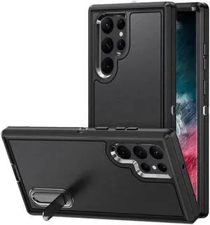 Military Grade TUFF Hybrid Armor Case with Kickstand for Samsung Galaxy S22 Ultra 5G - Black
