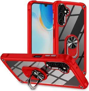 Tough Shield Snap-on Transparent Case with Ring Grip for Samsung Galaxy A14 5G - Red