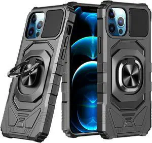 Robotic Series Dual Layer Hybrid Case with Ring Stent Finger Loop for iPhone 13 Pro Max - Black