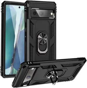 Military Grade Hybrid Case with Ring Grip for Google Pixel 7a - Black