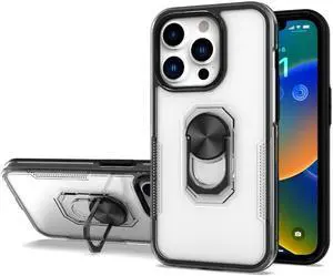 Translucent Series Hybrid Case with Ring Grip for iPhone 14 Pro Max - Black