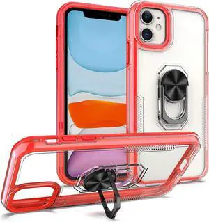 Translucent Series Hybrid Case with Ring Grip for iPhone 11 - Red