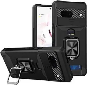 Military Grade All-In-One Ring Stand Card Case for Google Pixel 7a - Black