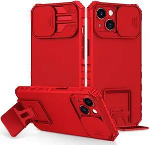 Camera Privacy Cover Hybrid Case with Kickstand for iPhone 14 - Red