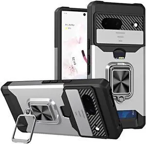 Military Grade All-In-One Ring Stand Card Case for Google Pixel 7a - Silver